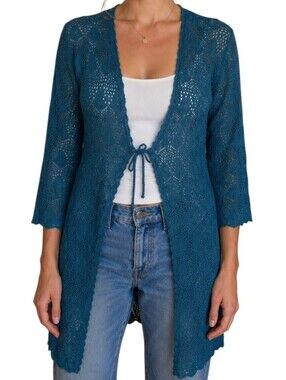 Echo Flare Sleeve Cardigan Women Medium Green Blue